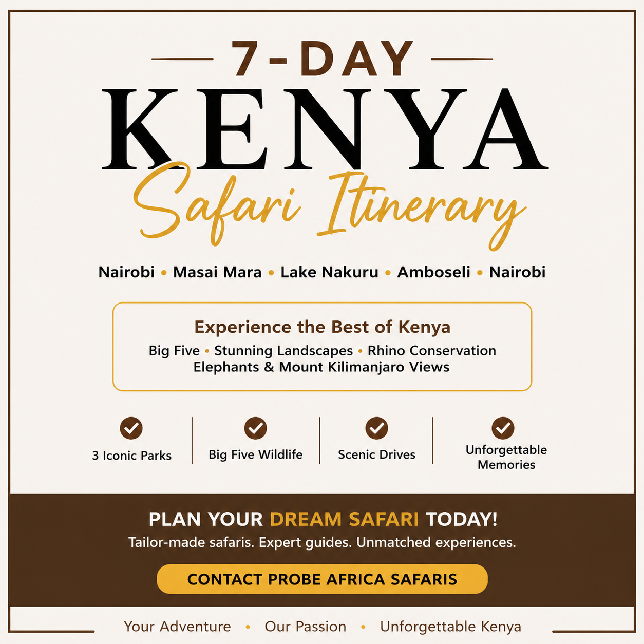 Kenya Safari Itinerary (7 Days) The Ultimate One-Week Safari Adventure-Probe Africa Safaris